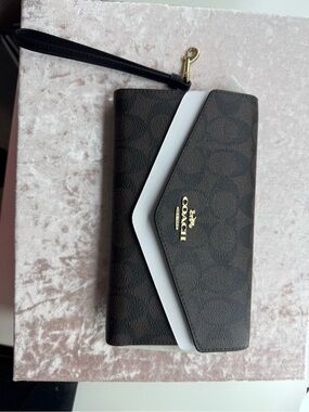Coach Brown and Black Signature Envelope Wristlet